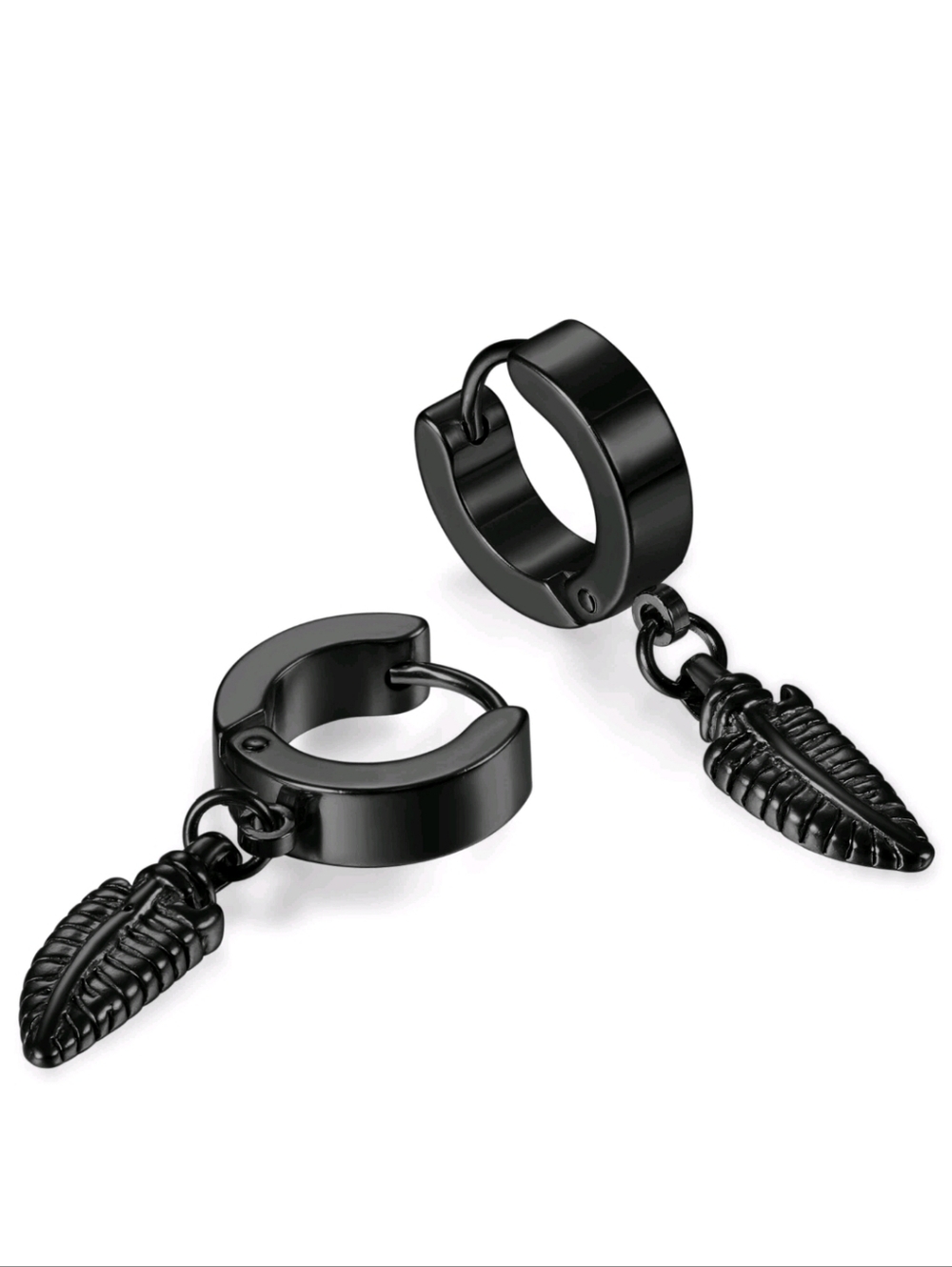 Unisex Huggie Hoop Earrings with Leaf Charm